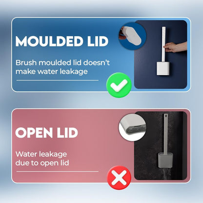 Modern Minimalist Silicone Black Toilet Brush with Holder - Pack of 2 Toilet Bowl Brush Set - Self-Cleaning & Splash-Free, Easy-Rinse Design with Wall Mounted Holder Bathroom Accessory.