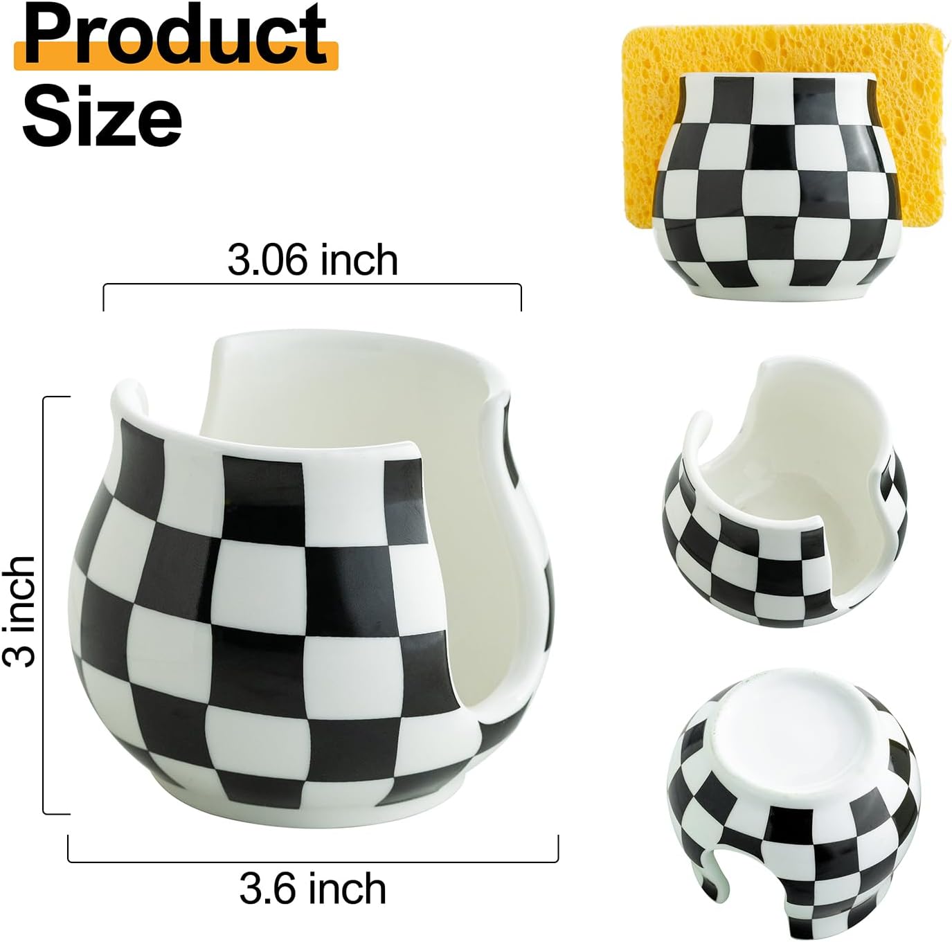 Zoeeker Sponge Holder for Kitchen Sink, Ceramic Dish Sponge Dish Rack Scrubby Caddy Kitchen Organizer Cute Sink Caddy Organizer, Farmhouse Decor, Speckled Glaze