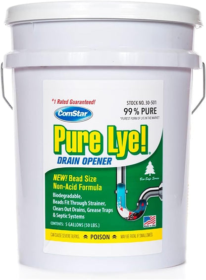 Pure Lye 1 lb - Unique Sodium Hydroxide Beads | Drain Opener & Soap Making | Biodegradable, Eco-Friendly (30-500)