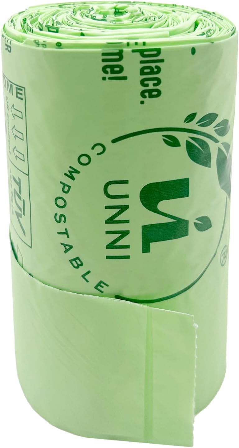 UNNI 13 Gallon Compostable Trash Bags with Tie Handles, 30 Count Small Food Scrap Kitchen Compost Bags for Countertop Bin, Certified by BPI, CMA & OK compost HOME, Meets ASTM D6400