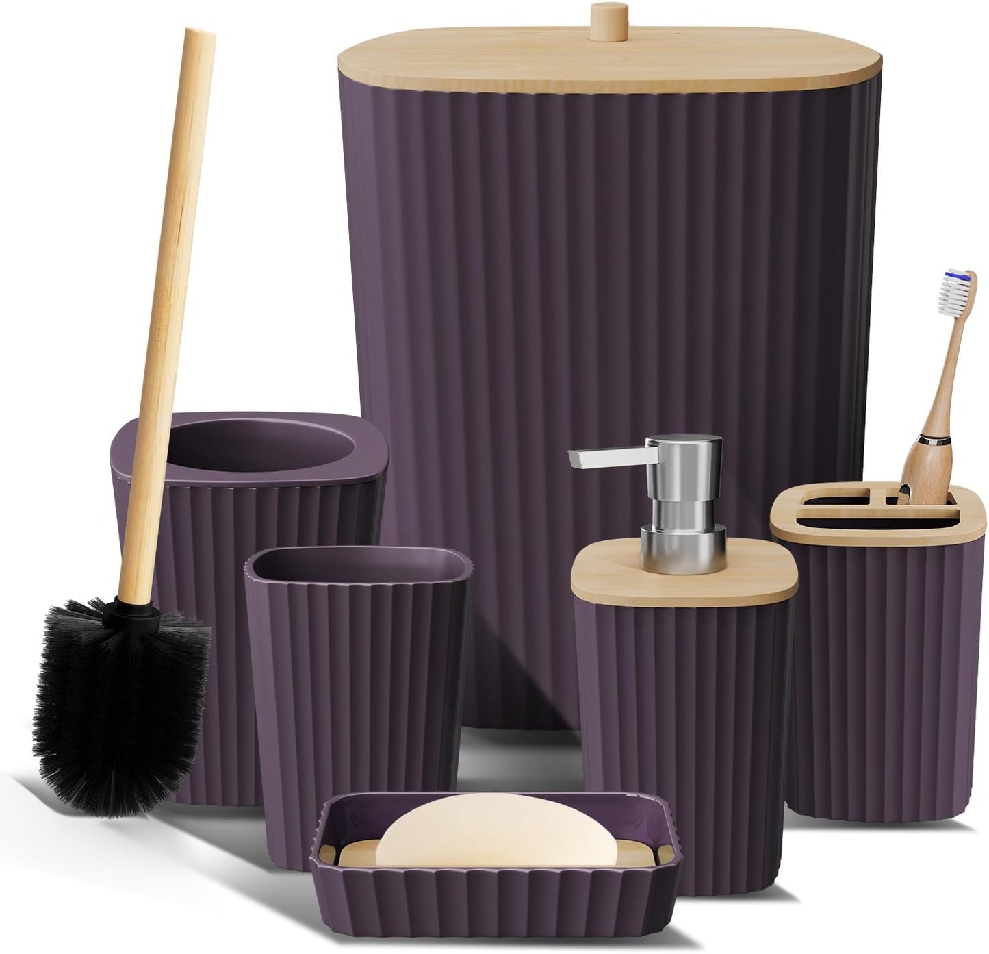 Clara Clark Bathroom Set - Sage Green Bathroom Accessories Set, 6PC Bathroom Accessory Set, Bathroom Sets with Toilet Brush, Trash Can & Soap Dispenser