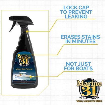 Marine 31 Mildew Stain Remover & Cleaner | Powerful Cleaning Solution for Boats, Homes & Patios | Removes Stubborn Stains from Showers, Vinyl & Fiberglass | Easy to Use | M31-372-128OZ | 128oz Gallon