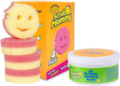 Scrub Daddy Sponges & PowerPaste XL Value Pack - 4 Scrub Daddy Multipurpose Dish Sponges & PowerPaste XL All-Purpose Cleaning Paste - Scratch-Free, Multi-Surface Household Cleaning Supplies Kit (5ct)