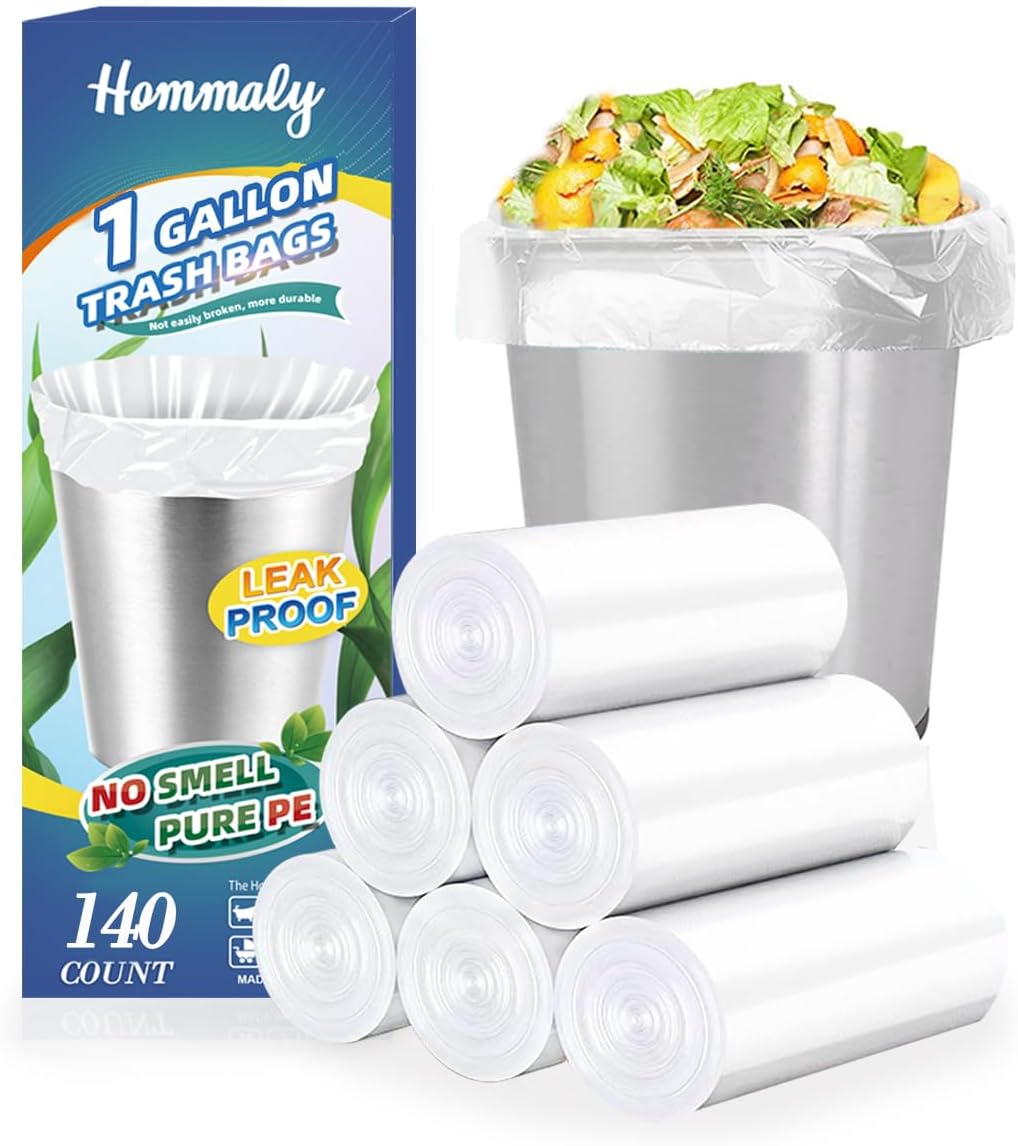 Hommaly 2 Gallon (1.8-2 Gal)120 pcs Small Clear Trash Bags, Strong 1.8 Gallon Garbage Bags, Bathroom Trash Can Bin Liners Unscented, Mini Plastic Bags for Office, Waste Basket Liner,Fit 6,7,8 Liters