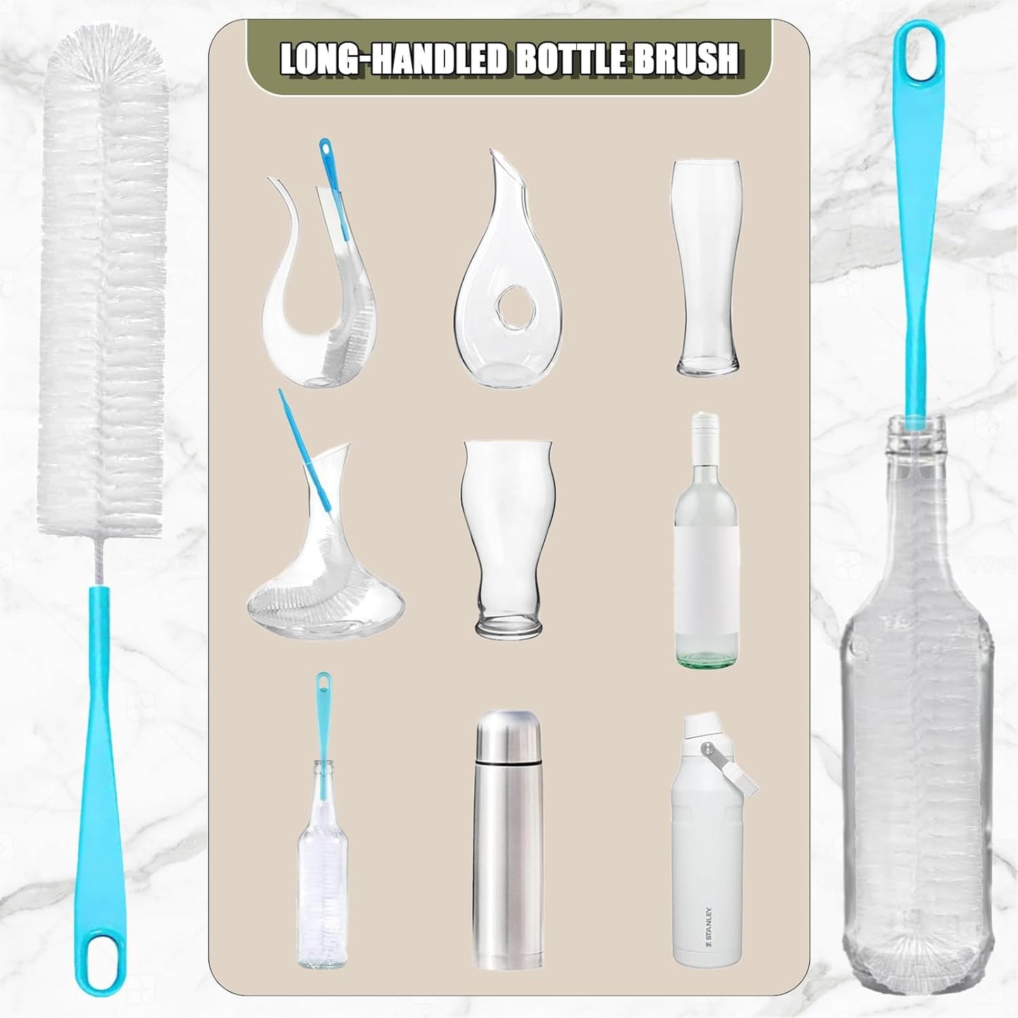 Water Bottle Cleaning Brush Set, Multifunctiona Brush and Straw Cleaner, 5 in 1 Long Handle Bottle Cleaning Brush
