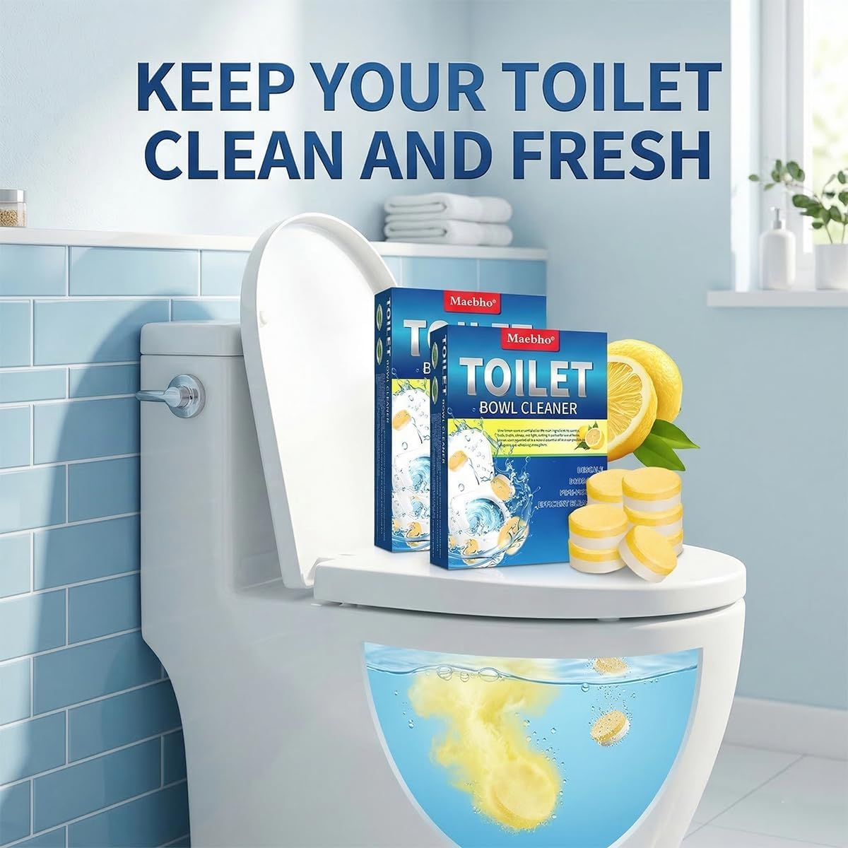 Toilet Bowl Cleaner Tablets – 24 Pack | Powerful Stain Removal, Septic Safe, Lemon Scent | No Harsh Chemicals, Long-Lasting Cleaning for Toilet Bowls