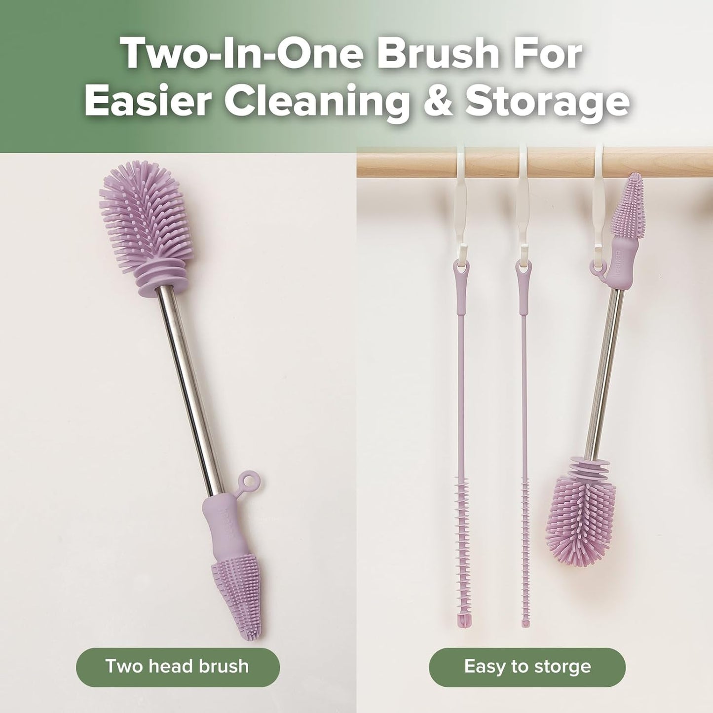 Haakaa Silicone Cleaning Brush - Baby Bottle Brush Cleaner for Breast Pump,Nipple,Breast Milk Storage Bag - Food Grade Silicone - 1 Count - Grey