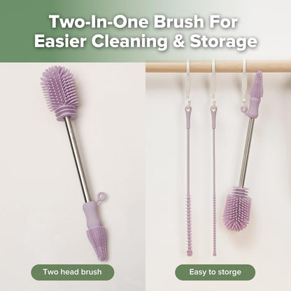 Haakaa Silicone Cleaning Brush - Baby Bottle Brush Cleaner for Breast Pump,Nipple,Breast Milk Storage Bag - Food Grade Silicone - 1 Count - Grey