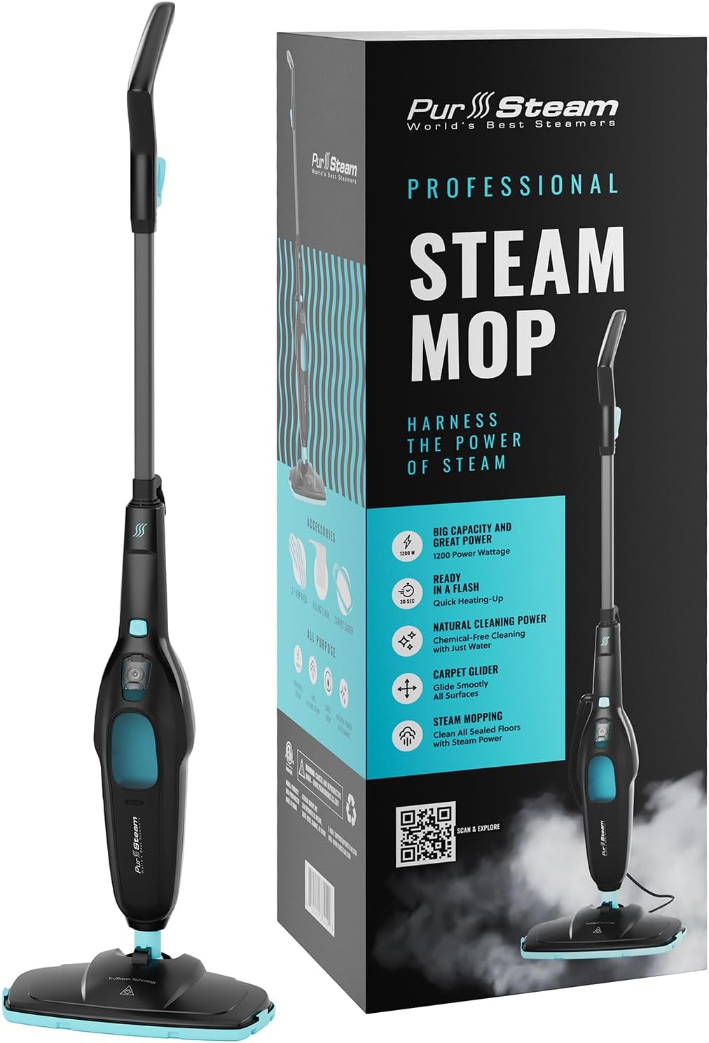 PurSteam 10-in-1 Steam Mop, Floor Steamer with Detachable Handheld Steam Cleaner for Tile, Hardwood Floors