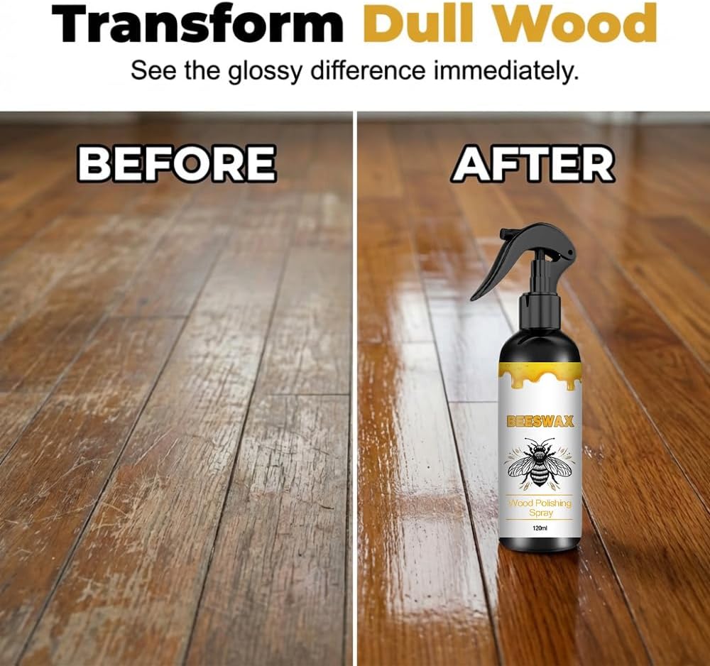 2026 Upgrade Natural Beeswax Care Spray Restorer, Beeswax Wood Polish Essential Oil Wax, Bees Wax Furniture Polish & Cleaner Spray for Wooden Product Floor (1 Set)
