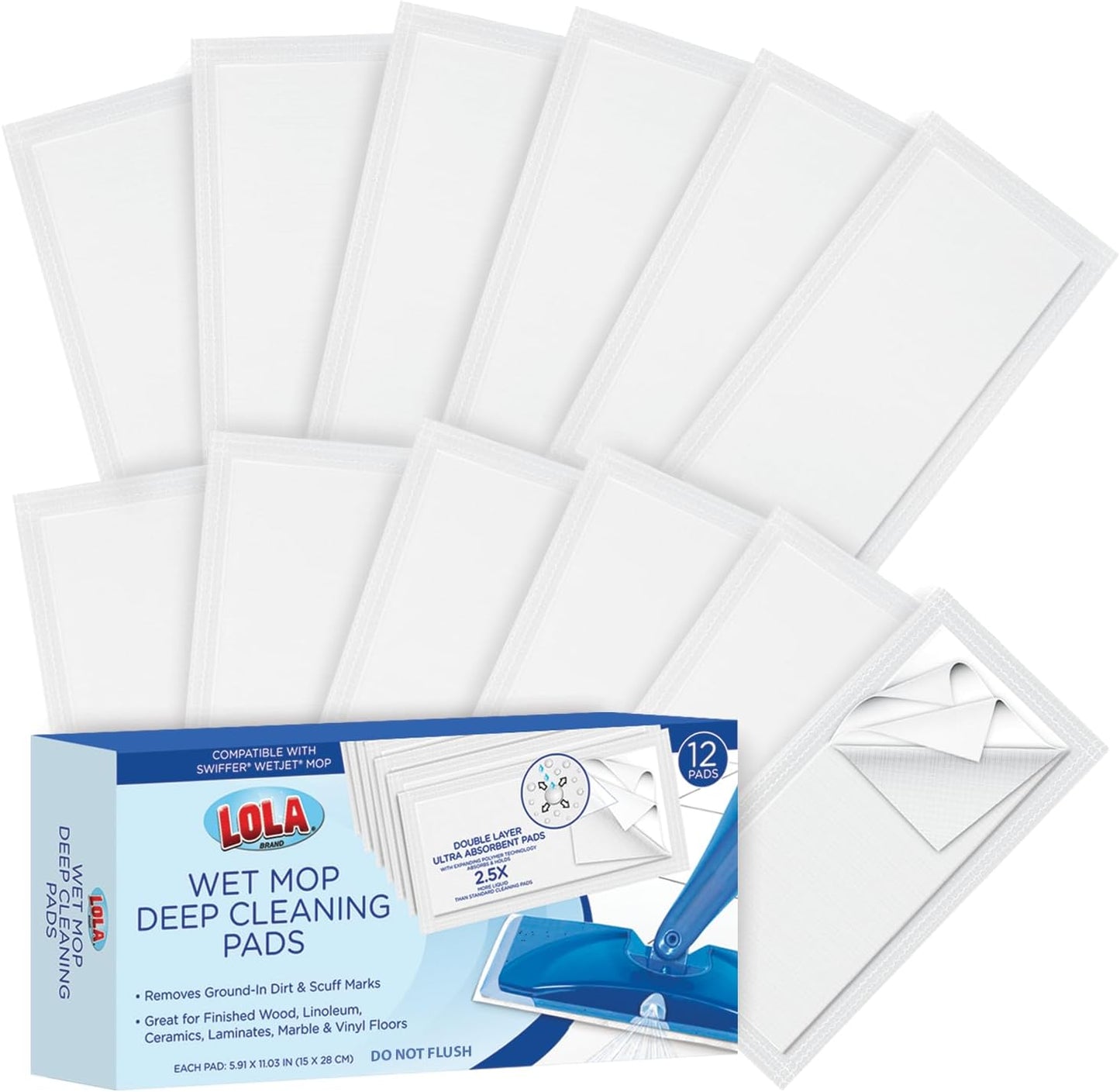 LOLA Dry Sweeping Cloth Refill Pads, 32 Pack, Unscented, Compatible with Swiffer Floor Mop, Comparable to Swiffer Refills, 11" x 8.13"