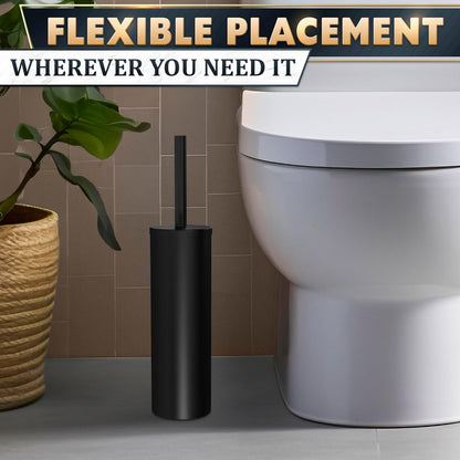 Stylish Stainless Steel Toilet Brush and Holder Set - Silver Toilet Bowl Brush and Holder with Splash Cover, Sturdy Bristles, Corrosion & Scratch Resistant - Elegant Design, Effective Deep Cleaning