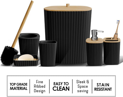 Clara Clark Bathroom Set - Sage Green Bathroom Accessories Set, 6PC Bathroom Accessory Set, Bathroom Sets with Toilet Brush, Trash Can & Soap Dispenser