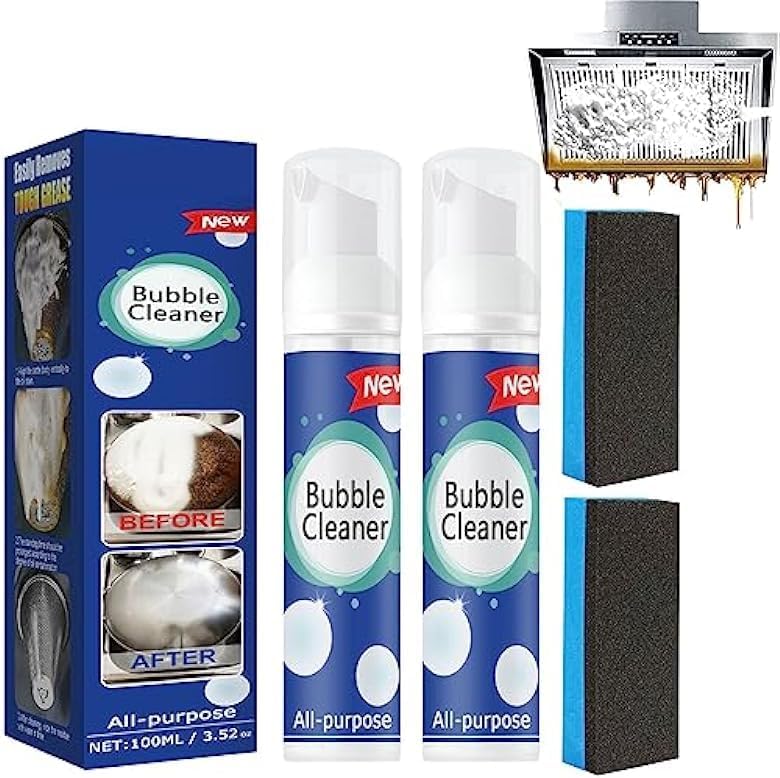 2PCS Bubble Cleaner, Foaming Heavy Oil Stain Cleaner, Stubborn Grease & Grime wipe Spray, All Purpose Cleaning for Kitchen and Other Stains (100ML*2)