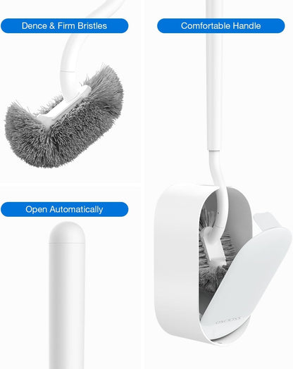 Toilet Bowl Brush and Holder, OSCIOSS Toilet Brush Set with Ergonomic Design, Compact Size, Durable Bristles, RV Toilet Brushes & Holders for Dead Corner Clean, White