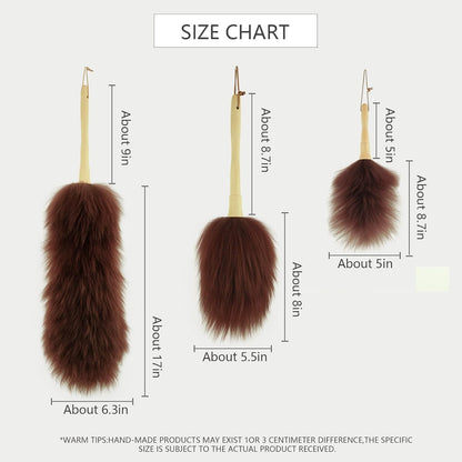 Extendable Lambswool Duster Stainless Steel Handle 133" Removable Feather Duster for Cleaning Ceiling Fans Interior Roof Furniture, Brown