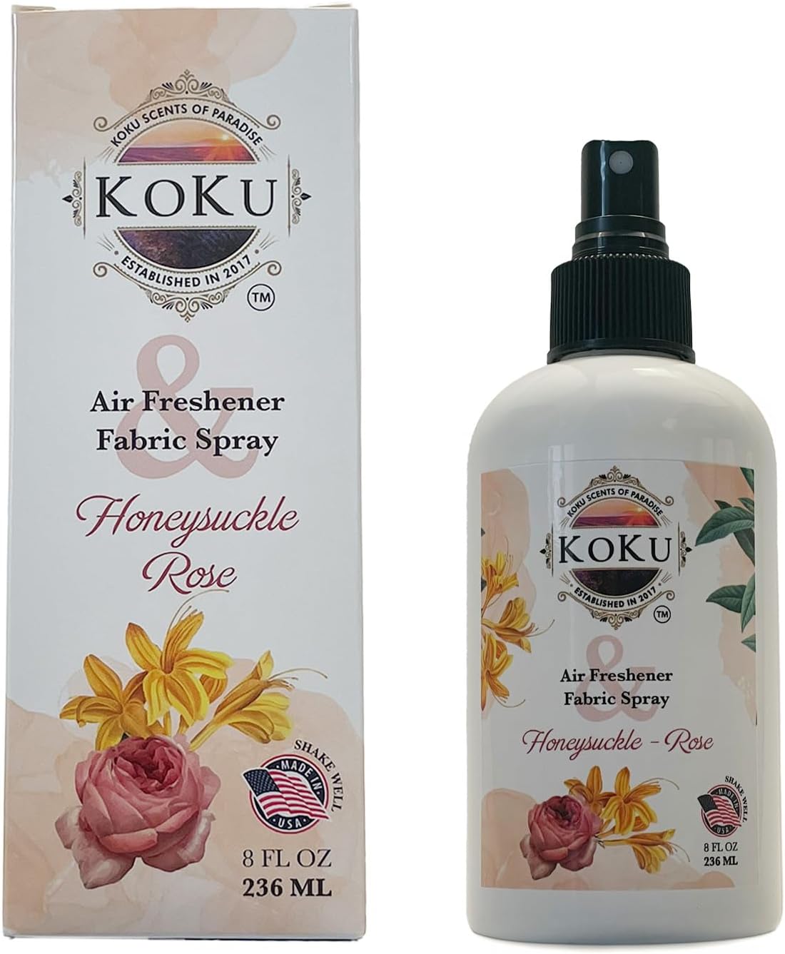 Honeysuckle Rose Air Freshener - Room Spray - Odor Eliminator - Deodorizer - Car Air Freshener - Home Spray - Linen Spray - Fabric Refresher - Non-Toxic - Alcohol Free - Made in USA (4 Oz)