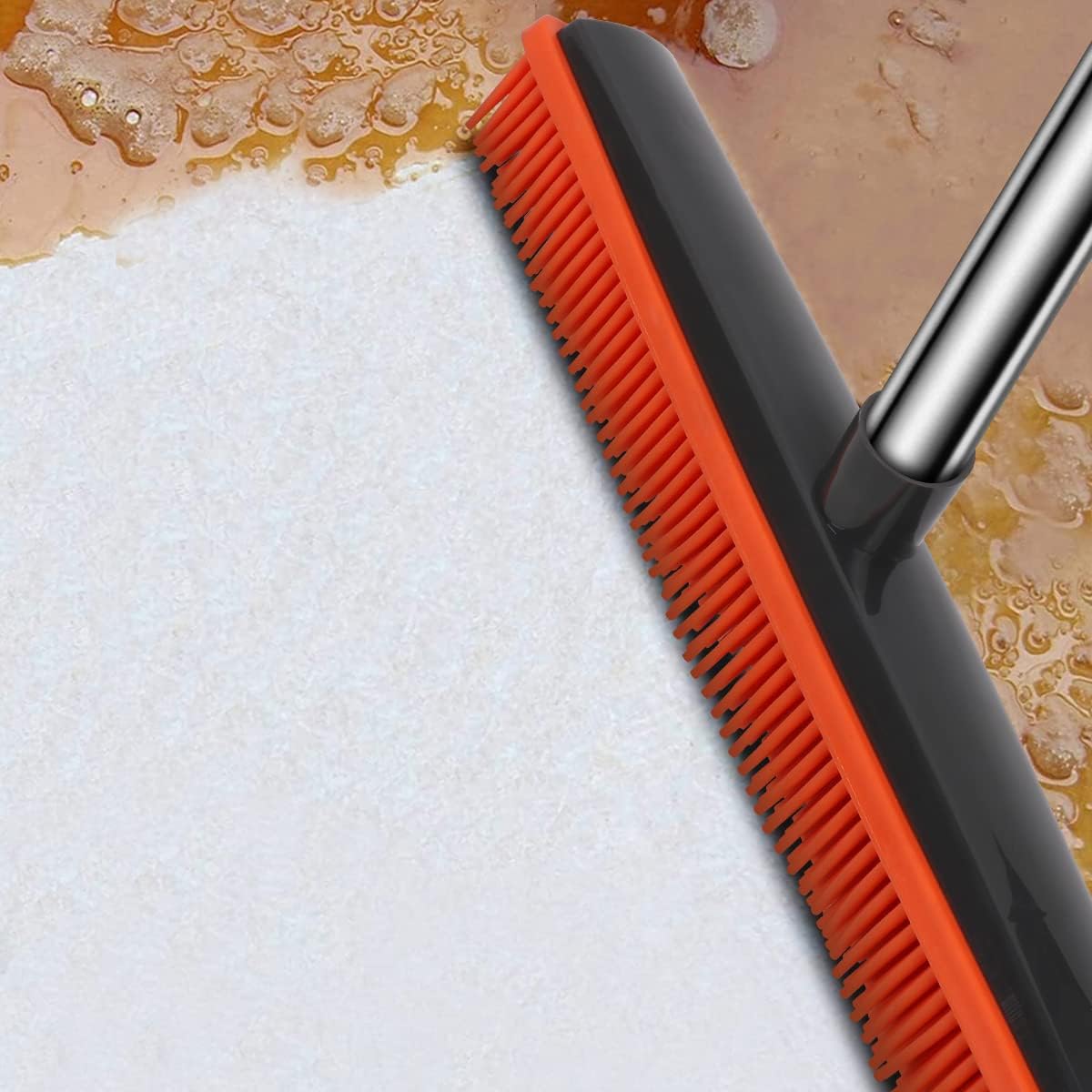 Pet Hair Rubber Broom with Squeegee for Carpet,Fur Remover Broom Carpet Rake for Pet Hair Removal, with 50" Long Handle