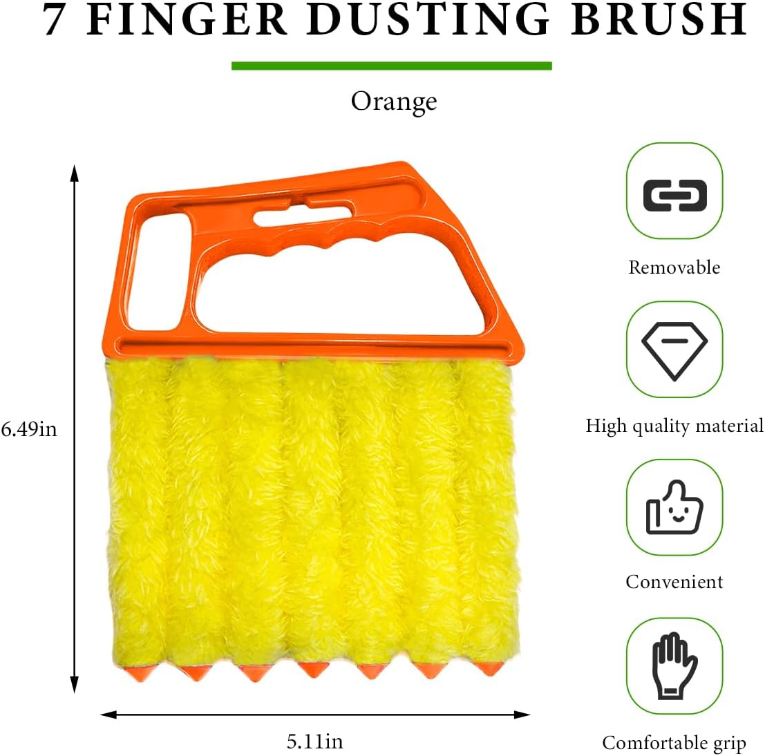 DXNQ 2 PCS Blind Cleaner Duster Tool, Window Venetian Hand-held 7 Finger Dusting Cleaner Brush, Blinds Cleaning Brush Tool for Window Shutters Air Conditioner, Car Accessories (Orange+Yellow)