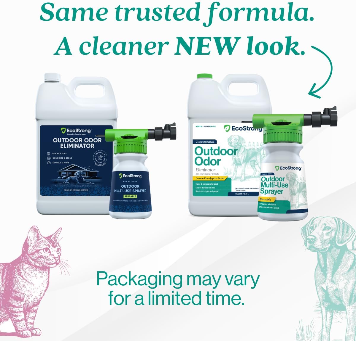 Eco Strong Outdoor Odor Eliminator | Outside Dog Urine Enzyme Cleaner – Powerful Pet, Cat, Animal Scent Deodorizer | Professional Strength for Yard, Turf, Kennels, Patios, Decks (Gallon with Sprayer)