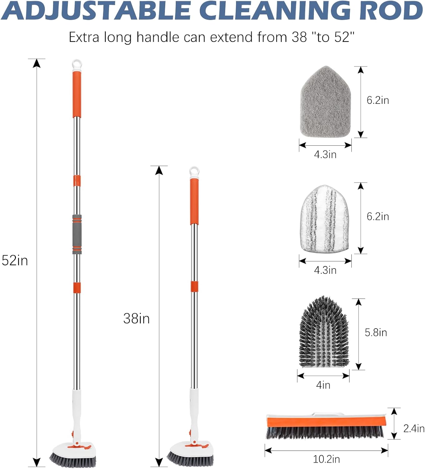 SetSail Tile Tub Scrubber Brush 3-in-1 Shower Scrubber with 52-inch Adjustable Long Handle Shower Cleaner Brush and 3 Detachable Replacement Brush Heads for Cleaning Bathroom Kitchen Walls Tub Tile