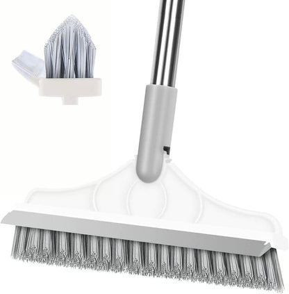 2 in 1 Cleaning Scrub Brush Grout Brush Scrapee 3 Poles 47.6'' Floor Scrub Brush with Long Handle V-Shape Stiff Bristle Brush Scrubber with Squeegee 120°Rotate Shower Cleaning Brush for Bathroom Glass
