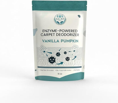 Enzyme-Powered Carpet Deodorizer (Powder) - Vanilla Pumpkin | Natural Pet Odor Eliminator | Bio-Enzymatic Formula, Premium Performance, Eco Friendly | 16 oz