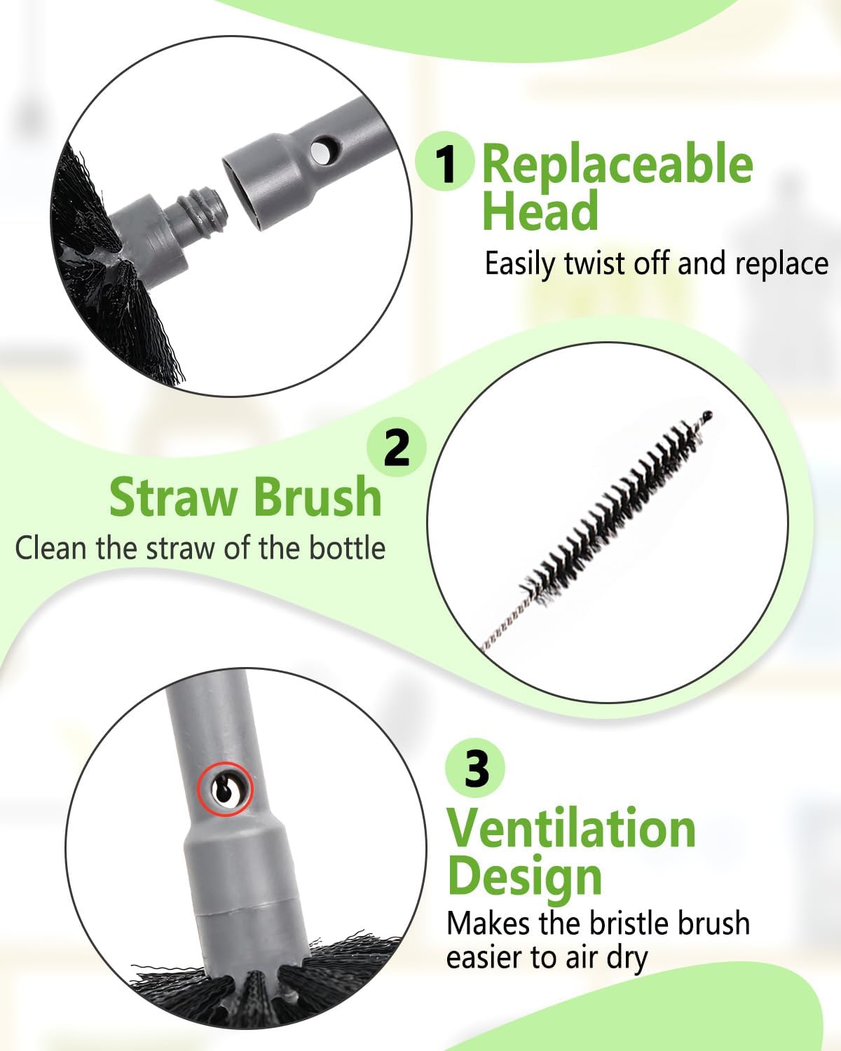 NTIERA 2-in-1 Bottle Brush Cleaner Kit Set,Long Water Bottle Cleaning Brushes,Hidden Straw Brush in Handle,BPA-Free Dishwasher-Safe,for Stanley & Owala Water Bottle,Baby Bottles Cup