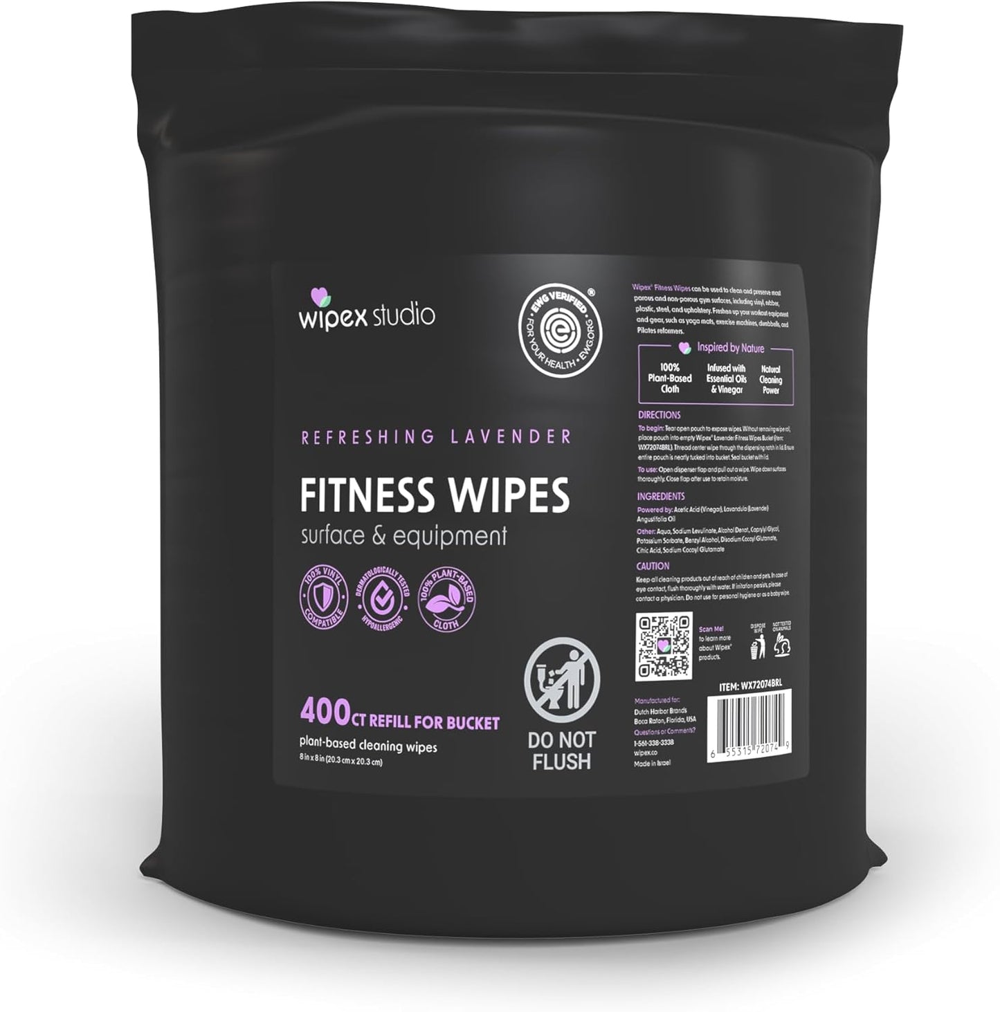 Wipex Gym Wipes Bucket Refill – EWG Verified, 400 Ct Plant-based Fitness Equipment Wipes, Lavender and Vinegar to Clean Surfaces, Safe Yoga Mat Cleaner, Gym Cleaner and Peloton