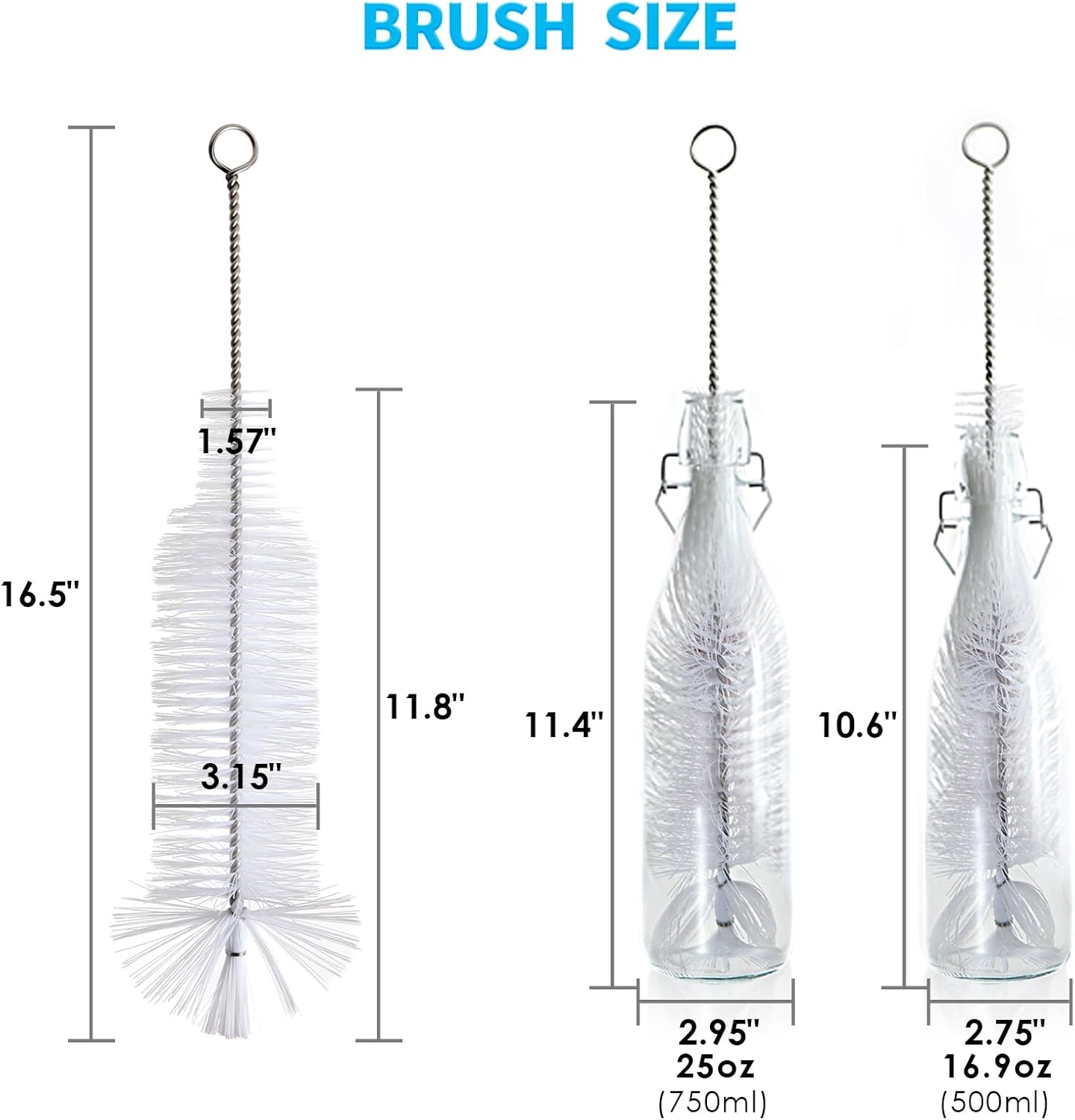 Bottle Brush - Ideal for Cleaning Narrow Neck Swing Top Glass, Brewing, Wine, Beer, Soda, Spray, Kombucha Bottles (White+1Pack)