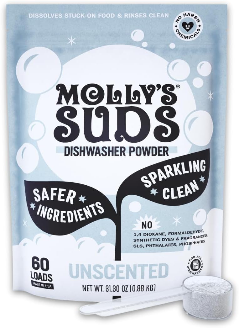 Molly's Suds Dishwasher Pods | Clean Dishwasher Detergent, Cuts Grease & Rinses Clean (Residue-Free) for Sparkling Dishes | 120 Auto-Release Tabs (Citrus)