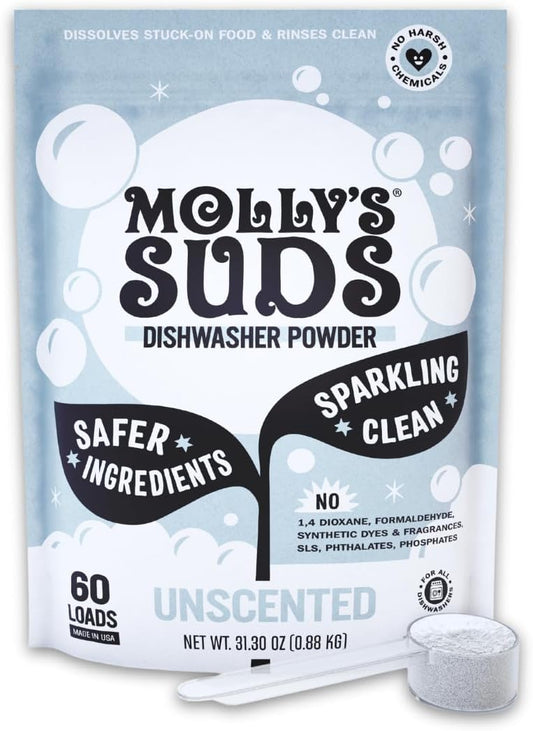 Molly's Suds Dishwasher Pods | Clean Dishwasher Detergent, Cuts Grease & Rinses Clean (Residue-Free) for Sparkling Dishes | 120 Auto-Release Tabs (Citrus)