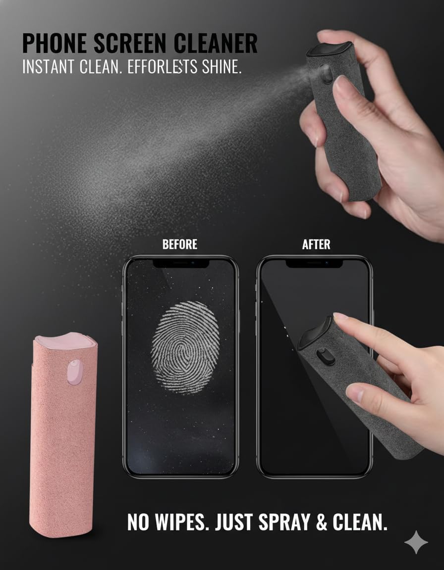 Screen Cleaner Spray and Wipe Touch Screen Cleaner for iPhone iPad Computer Laptop Tablet MacBook Cell Phone Eyeglasses（Pink）