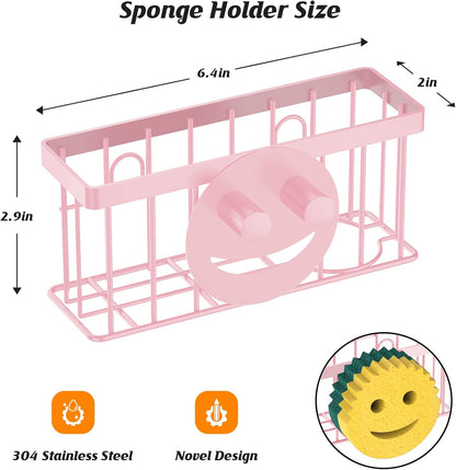 MURLONG Sponge Holder Smiley Face, Sink Caddy for kitchen Sink, Kitchen Organizer Sponge Holder with 2 PCS Suction Cups/1 PCS Adhesive Strips, Designed for Sponge, Soap, Dish brush, Scrubber-Black