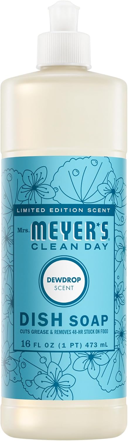 Mrs. MEYER'S CLEAN DAY Liquid Dish Soap, Biodegradable Formula, Dewdrop, 16 Fl Oz