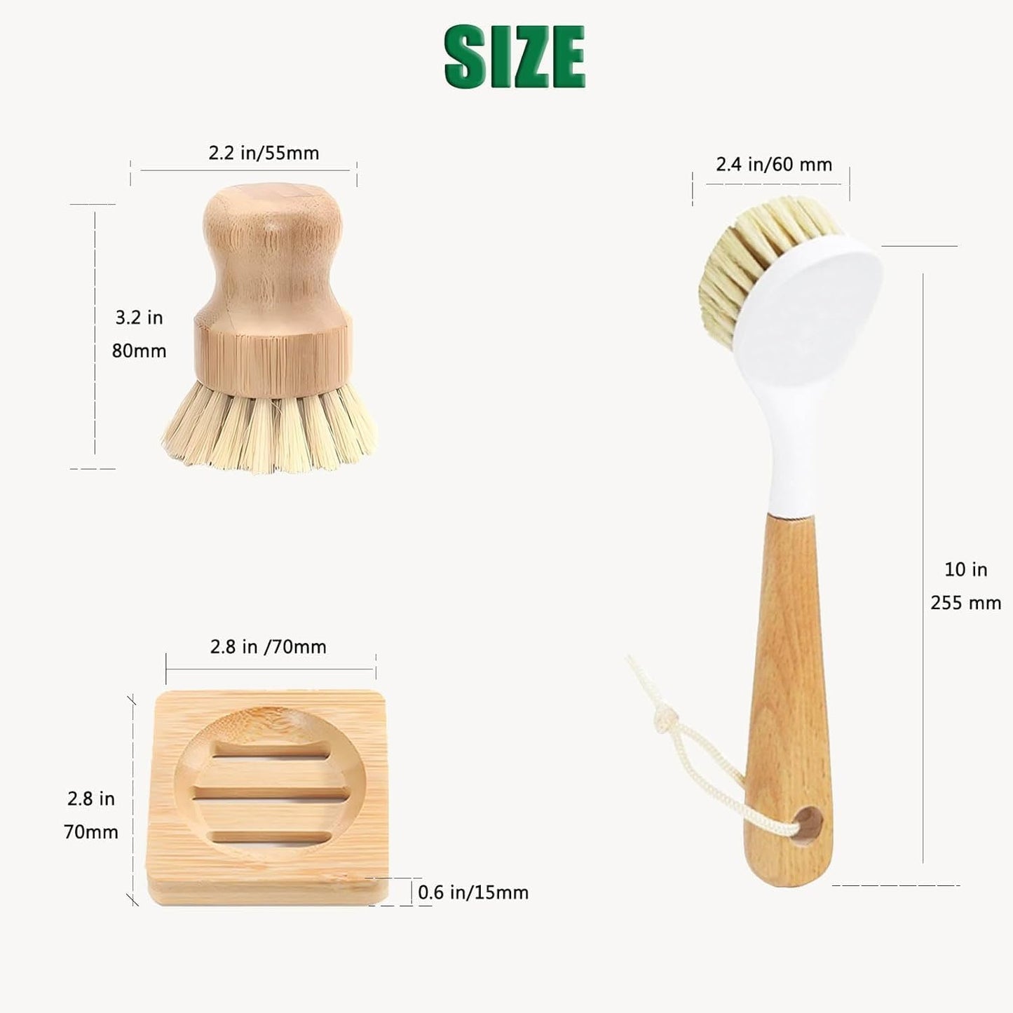 Bamboo Vegetable Brush Set, Natural Bristle Dish Brush with Holder, Eco Friendly Soft Dish Scrubber Kitchen Brush for Dishes