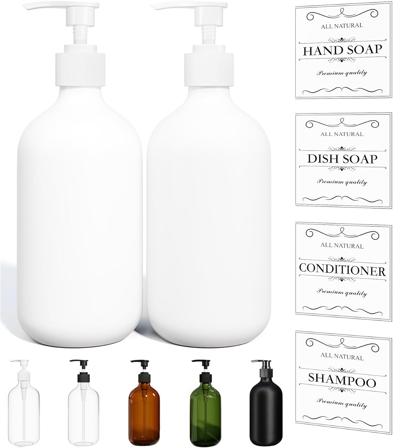 Kzeirm Green Soap Dispenser, Dish & Hand Soap Dispenser Set for Bathroom & Kitchen, Refillable Pump Bottle Dispenser, Plastic Empty Soap and Lotion Dispenser for Liquid, 2 Pcs