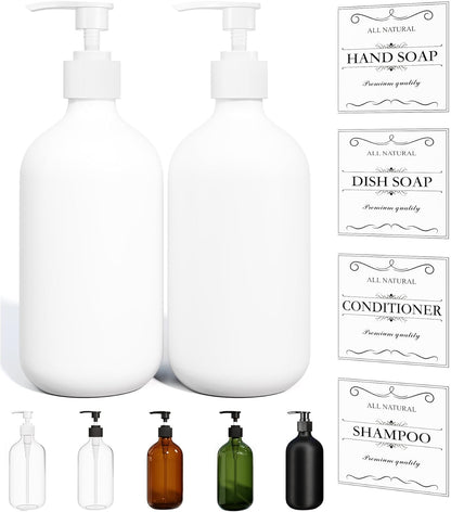 Kzeirm Green Soap Dispenser, Dish & Hand Soap Dispenser Set for Bathroom & Kitchen, Refillable Pump Bottle Dispenser, Plastic Empty Soap and Lotion Dispenser for Liquid, 2 Pcs