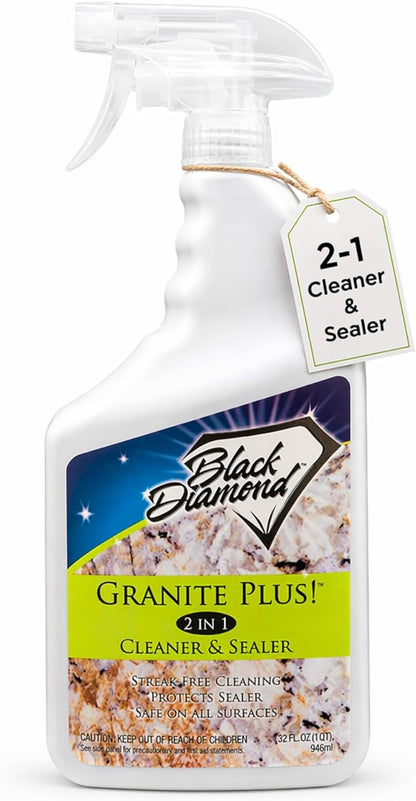 Black Diamond Stoneworks Granite Plus 2-in-1 Cleaner & Sealer, pH Neutral, Streak-Free Stone Cleaner for Granite, Marble, Quartz, Travertine & Limestone Countertops, Ready to Use (1-Gallon)