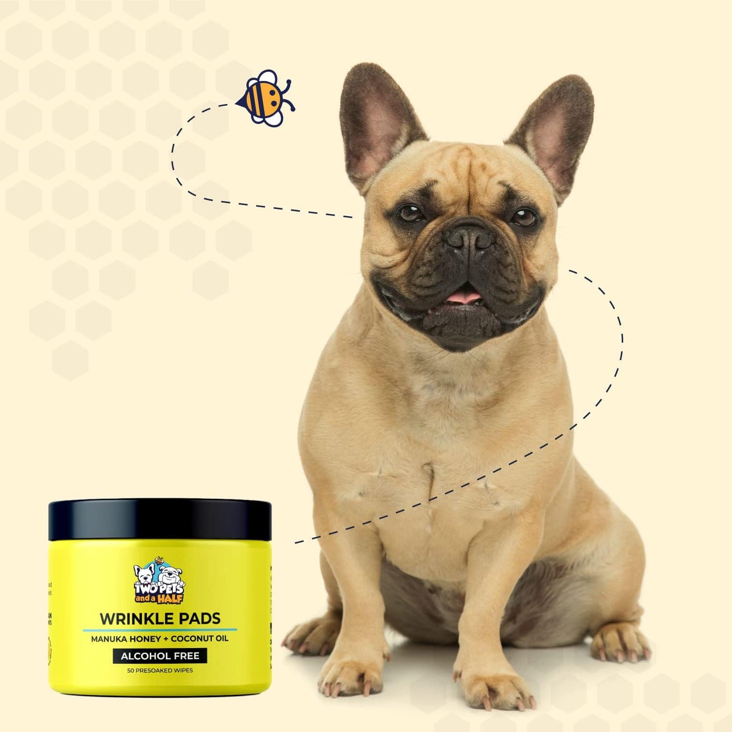 Paste for Bulldogs Wrinkle 2oz+ 50 Wrinkle Wipes French Bulldog (Pack of 2)- Wrinkle Cream for Dogs, Frenchie, English Bulldog, Pug- Cleans Rashes,Tail Pockets, Dry Skin & Paws (Made In USA)