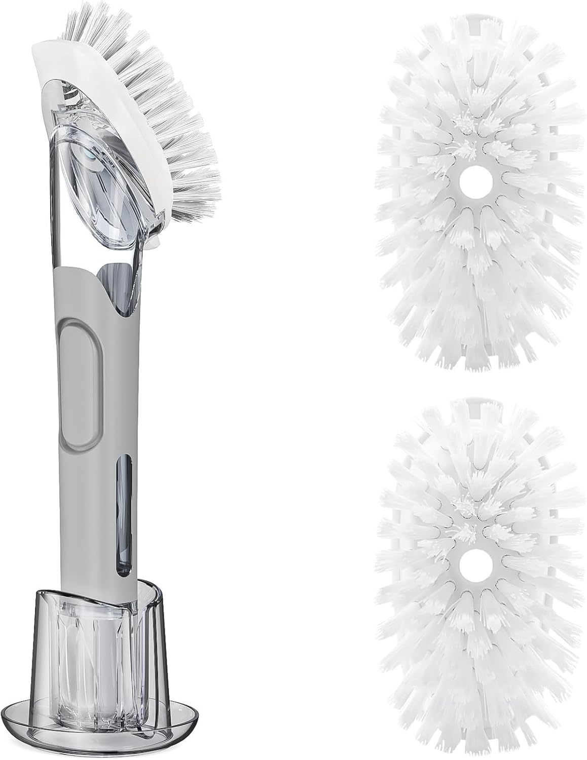 Soap Dispensing Replacement Dish Brush Storage Set with 2 PCS Brush Refills & Holder - RIMAY Dispenser Scrub Cleaning Scrubber Kitchen Dishwashing Dish Wand Handle for Dishes/Pans/Pots/Sink(Black)