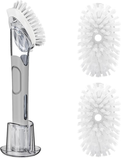 Soap Dispensing Replacement Dish Brush Storage Set with 2 PCS Brush Refills & Holder - RIMAY Dispenser Scrub Cleaning Scrubber Kitchen Dishwashing Dish Wand Handle for Dishes/Pans/Pots/Sink(Black)