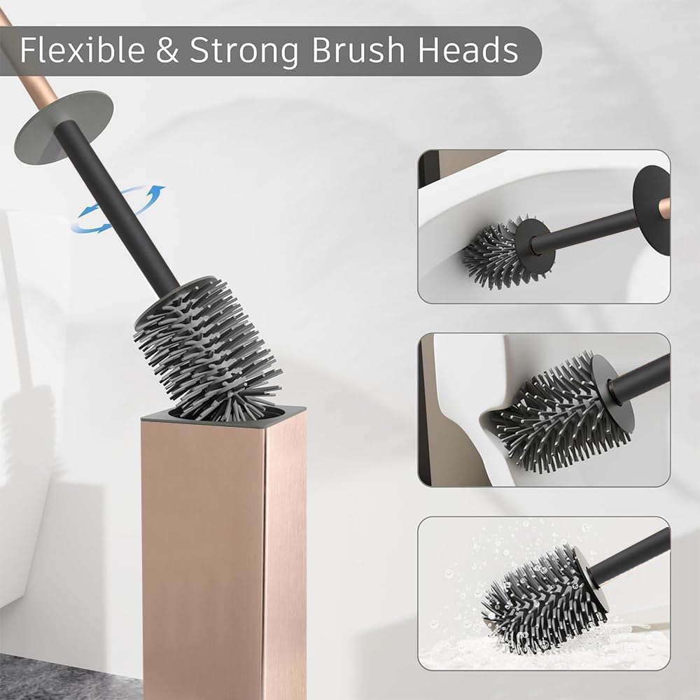 BGL Toilet Brush and Holder Set, Matte Black Freestanding for Bathroom Storage and Organization, Square Design Sturdy and Space Saving