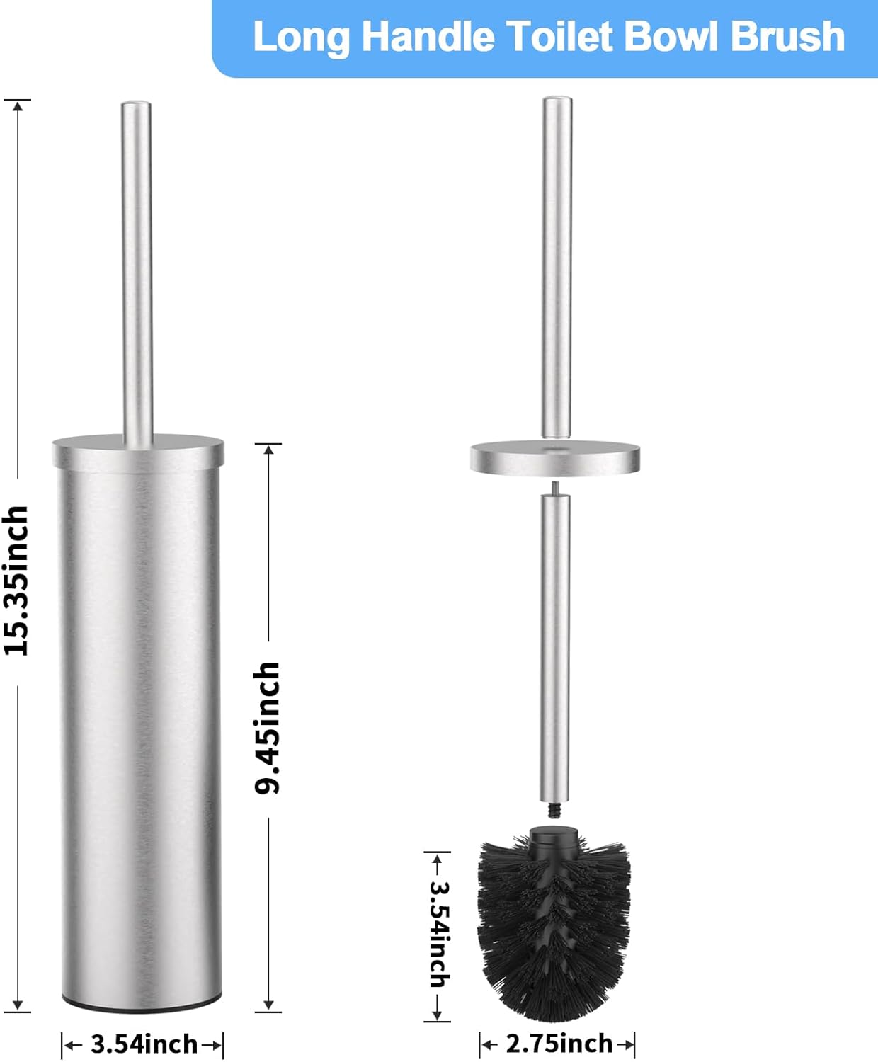 Stainless Steel Toilet Brush and Holder Set Oil Rubbed Matte Black Heavy Duty Toilet Bowl Brush with Long Handle for Bathroom and Farmhouse