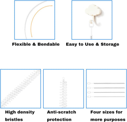 7pcs Reusable Straw Cleaning Set 4 Multi-Size Blue Brushes & 3 Multifunctional 3-in-1 Cup Lid Gap Cleaners for Bottles Mugs Accessories