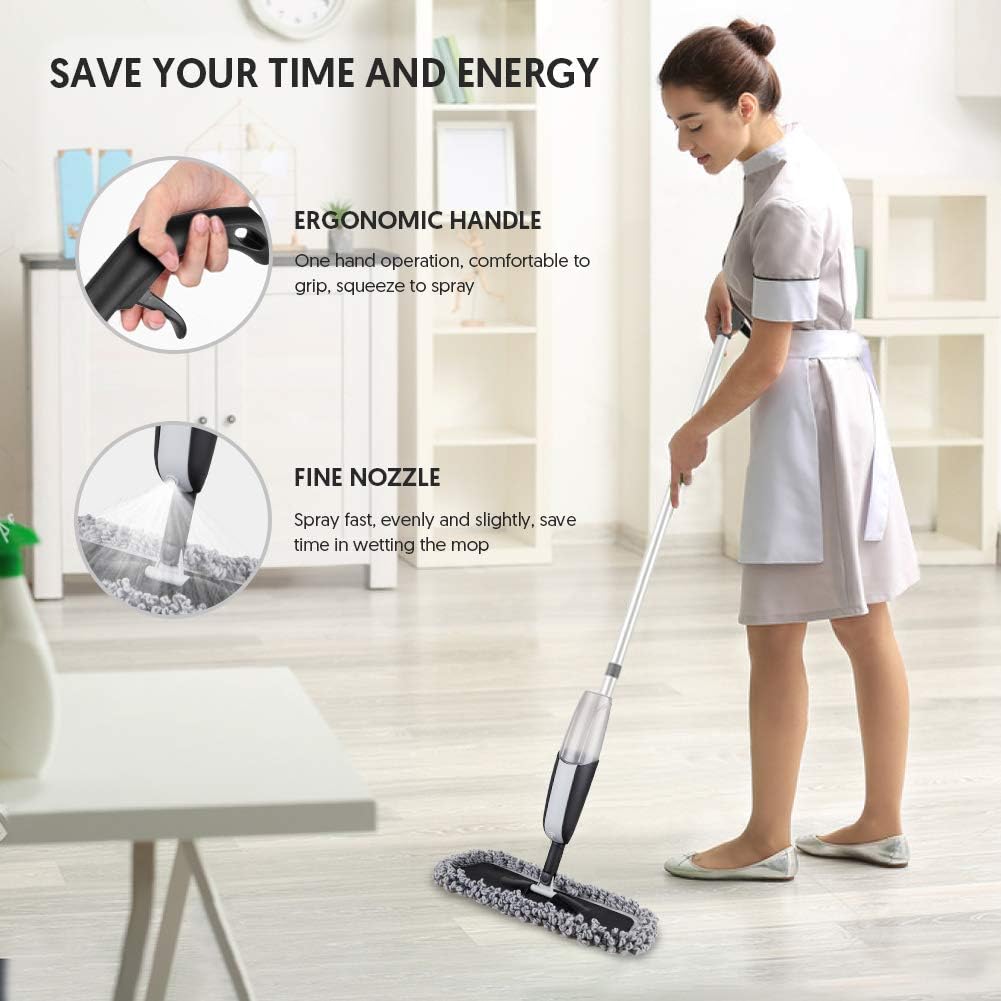 Microfiber Wet Spray Mops for Hardwood Floor Cleaning, Dry Wet Dust Wood Floor Mop with 4 Reusable Washable Mop Pads Refills Fit for Swiffer Power Mop, Flat Floor Mop for Laminate Ceramic Vinyl Tile