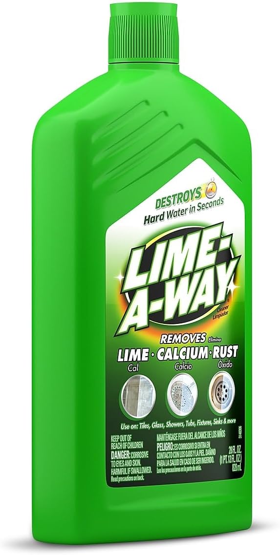 Lime-A-Way Hard Water Stain Remover Liquid, Removes Lime, Calcium & Rust in Seconds, Bathroom Cleaner, 28 fl oz