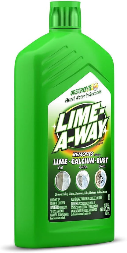 Lime-A-Way Hard Water Stain Remover Liquid, Removes Lime, Calcium & Rust in Seconds, Bathroom Cleaner, 28 fl oz