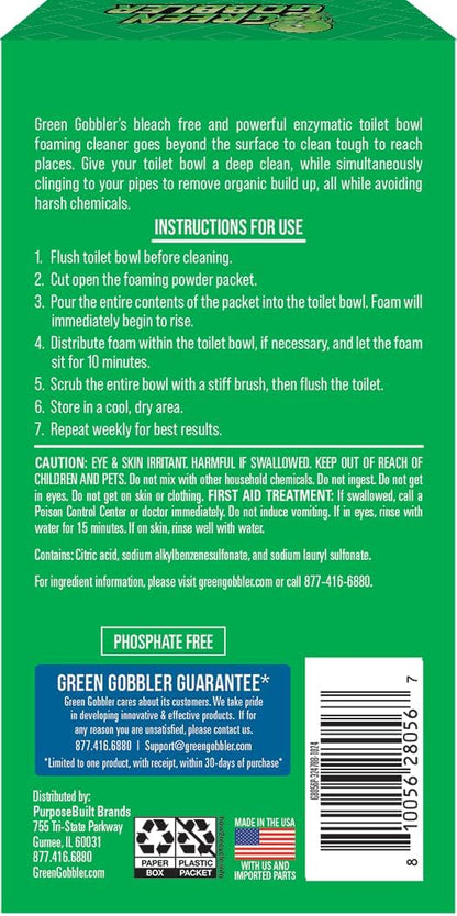 Green Gobbler 5-in-1 Foaming Toilet Bowl Cleaner + Pipe Build-up Remover, Enhanced Enzyme Formula, 2 Uses - Safe for Septic