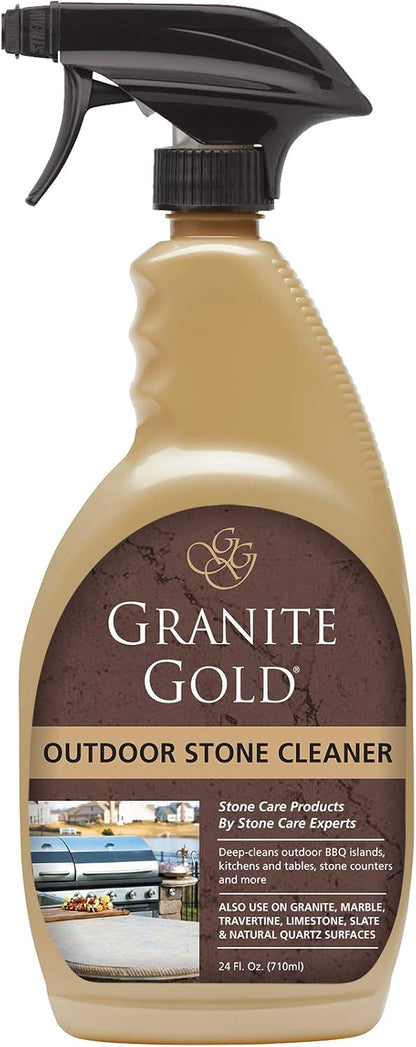 Granite Gold Outdoor Stone Cleaner, Deep Cleans BBQ Islands, Kitchens, Tables, Counters, & More, Streak-Free Shine, Fresh Citrus Scent, Safe on Food-Prep Surfaces, 24 Fl Oz Spray Bottle